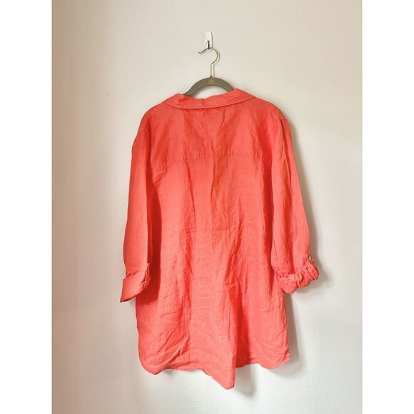 Sigrid Olsen Size XL 100% Linen Coral Red Tunic Top Long Line Beach Vacation EUC - Picture 3 of 6